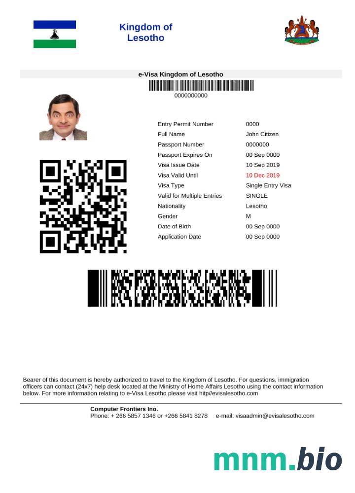 Szablon e-visa do Lesotho